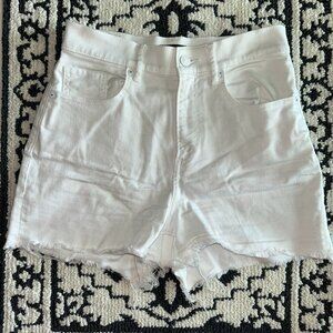 EXPRESS High Waisted White Wash Midi Jean Shorts
